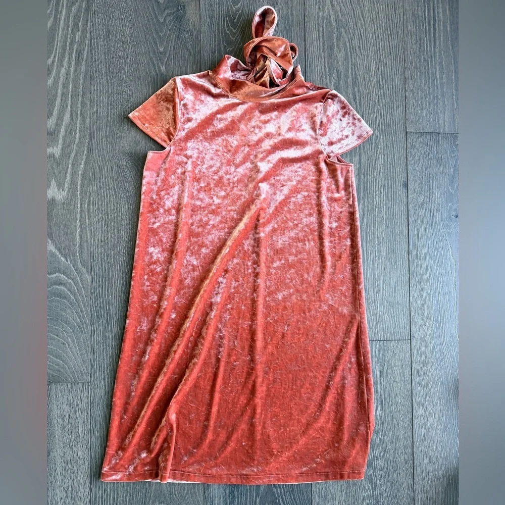 Madewell Crushed Velvet Mockneck Mini Shift Dress in Coral Size XS